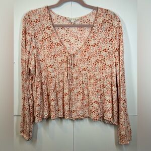 Hippie Rose Floral Long Sleeve Peasant Blouse Size XL